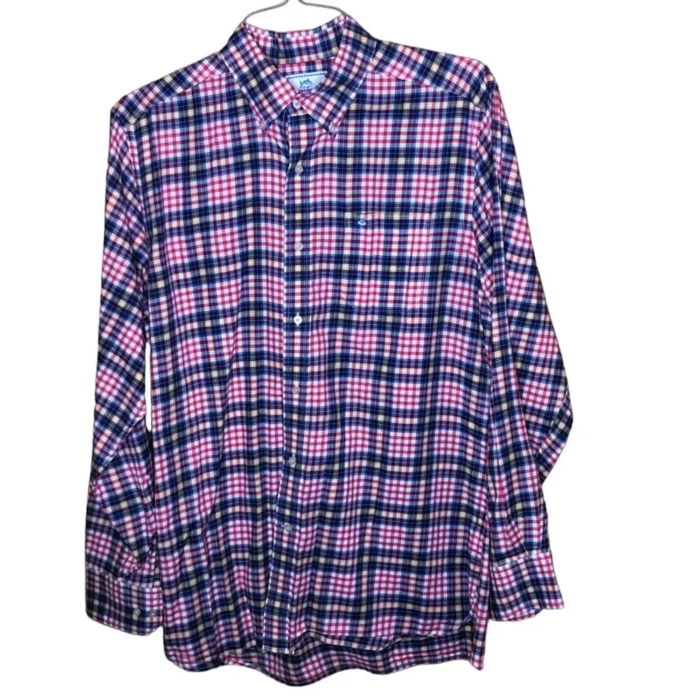 Southern Tide Shirt Red Blue Plaid Button Down M